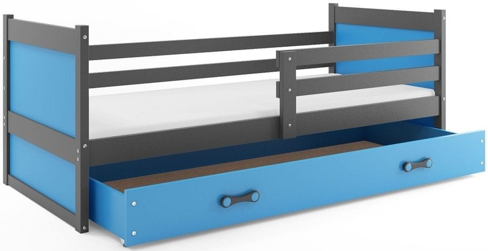eoshop Detská posteľ RICO 1 80x190 cm, grafitová/modrá (Voľba matraca: Penový matrac)